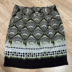 Worthington Skirt Size 8 Green Brown Geometric Knee Length Lined Lightweight